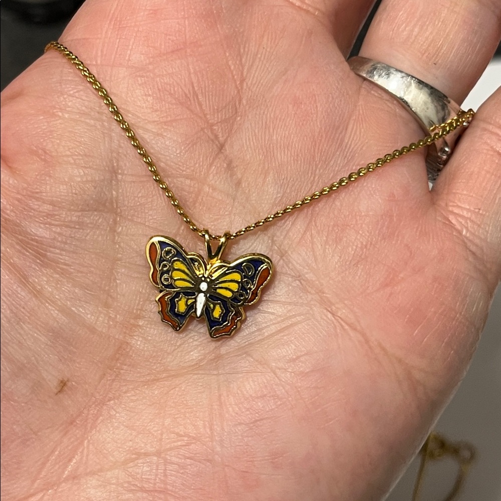 Gold Butterfly Pendant Necklace - Picture 3 of 10